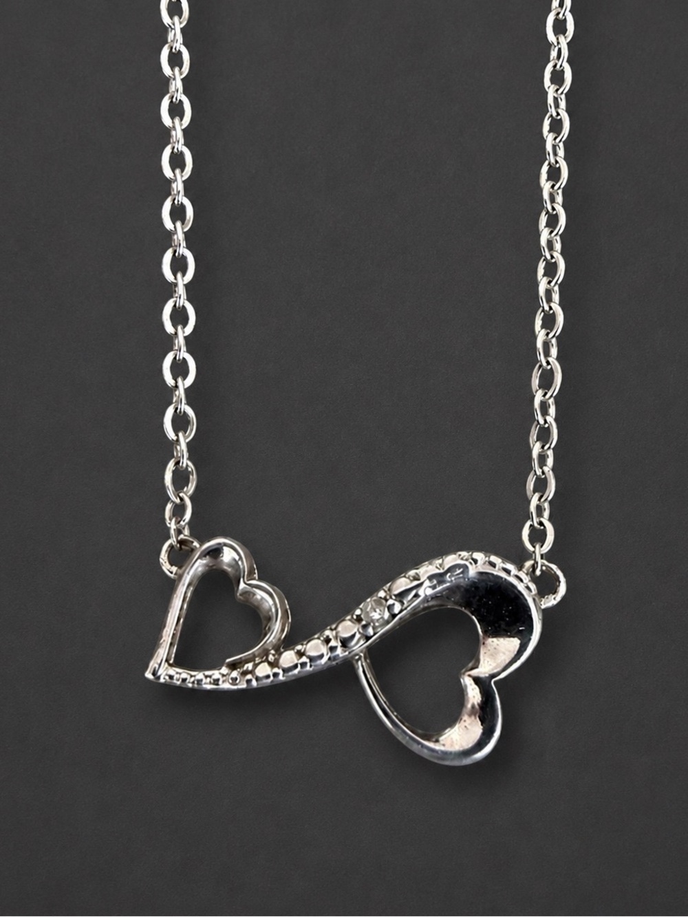 Sterling Silver Interlocking Heart Necklace 925 Diamond Illusion Style